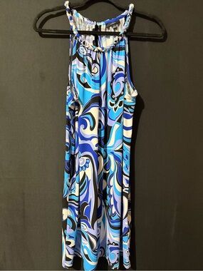 MSK Blue, Black & White Braided-Neck Maxi Dress